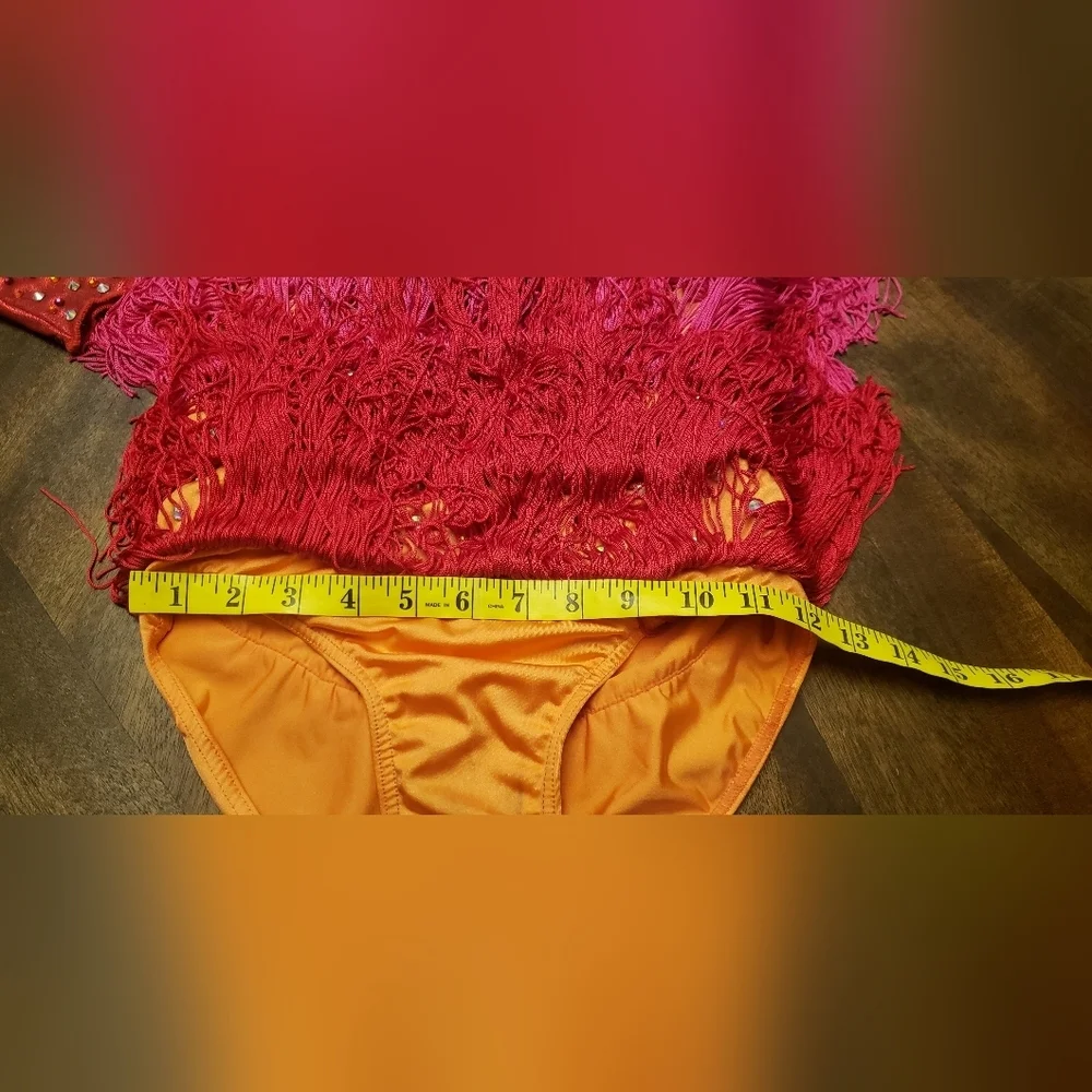 Weissman Fringe Dance Costume for Kids - Orange, Pink, and Red Size LC